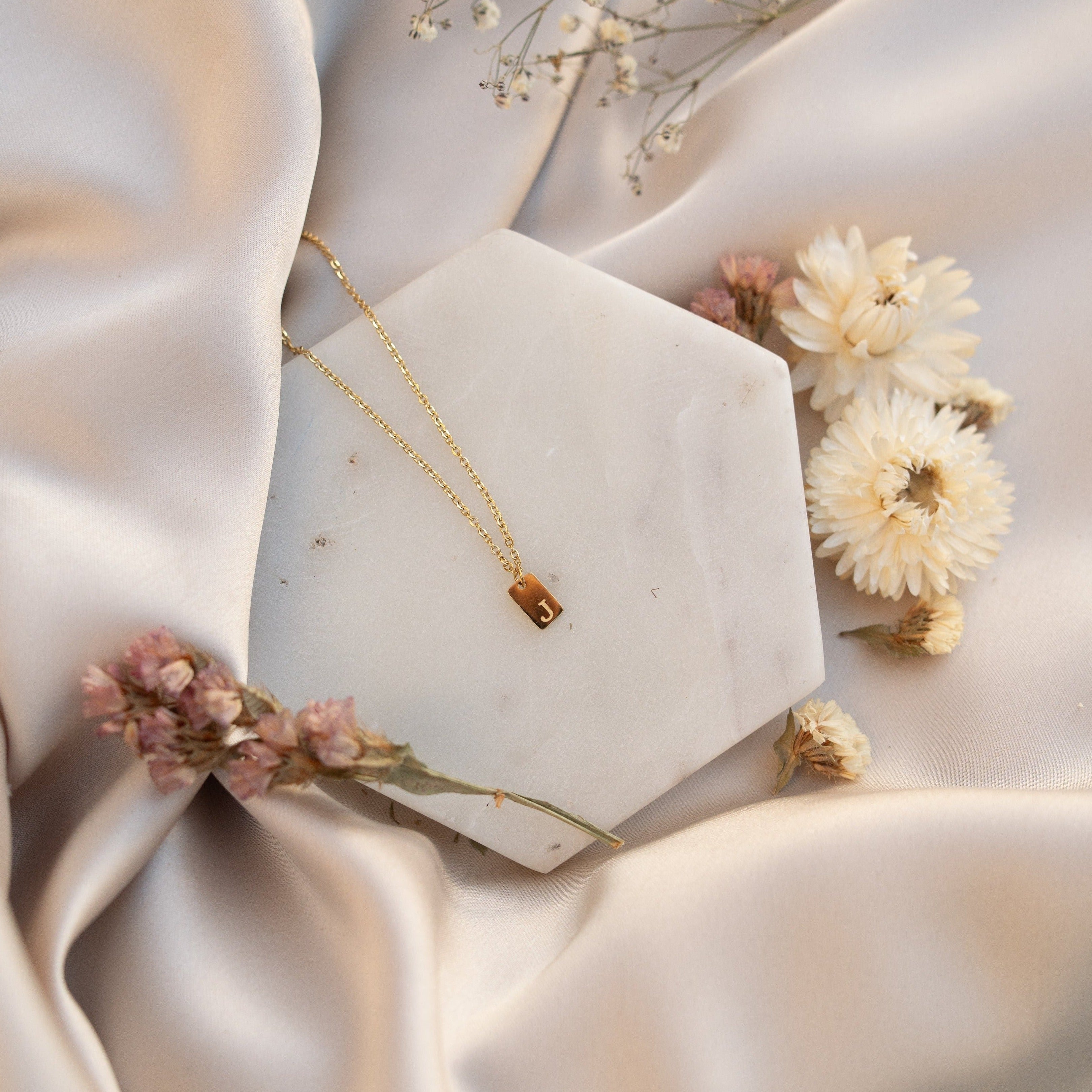 J Mini Dainty Initial Gift Tag Necklace – The Happy Society